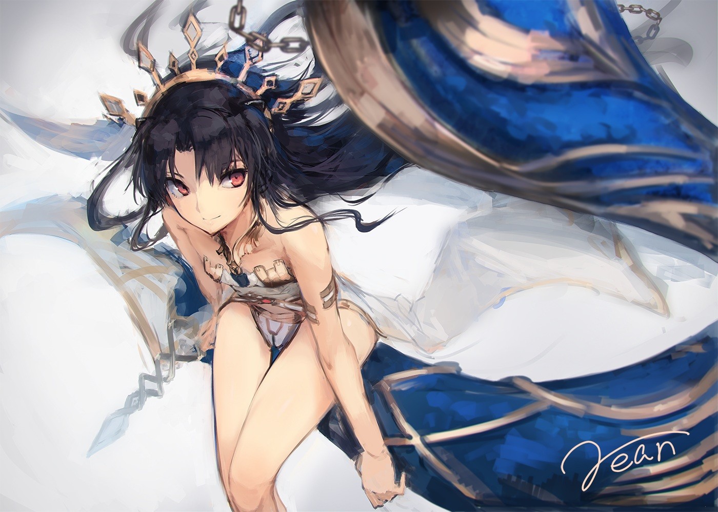 anime, hvit bakgrunn, blå, svart hår, røde øyne, Fate av Grand Order, Fate serien, Tohsaka Rin, klær, drakt