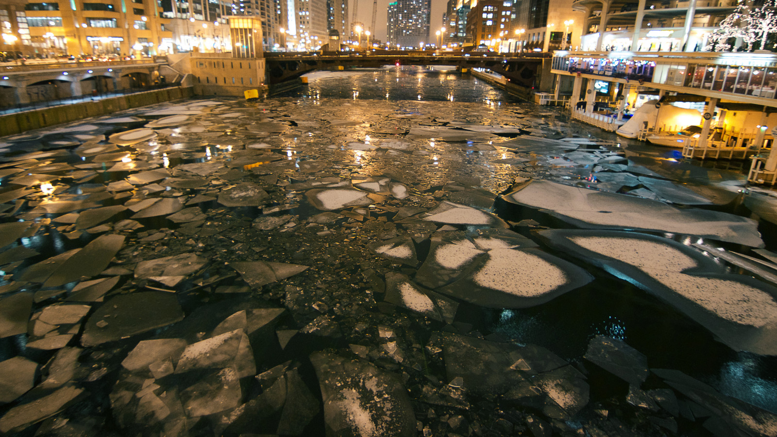 vand, afspejling, nat, turistattraktion, by, vand funktion, aften