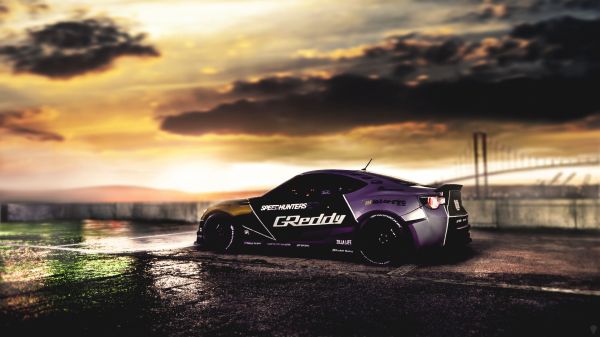 car, vehicle, Toyota, JDM, sunset, PlayStation