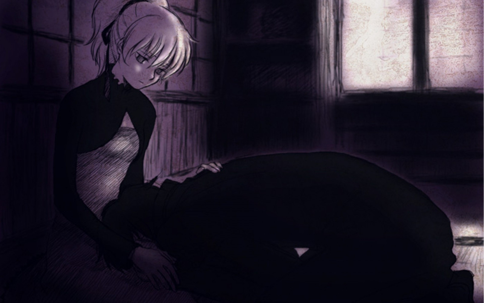 anime, anime dívky, Tmavší než černá, Yin, půlnoc, tma, obraz, Snímek obrazovky