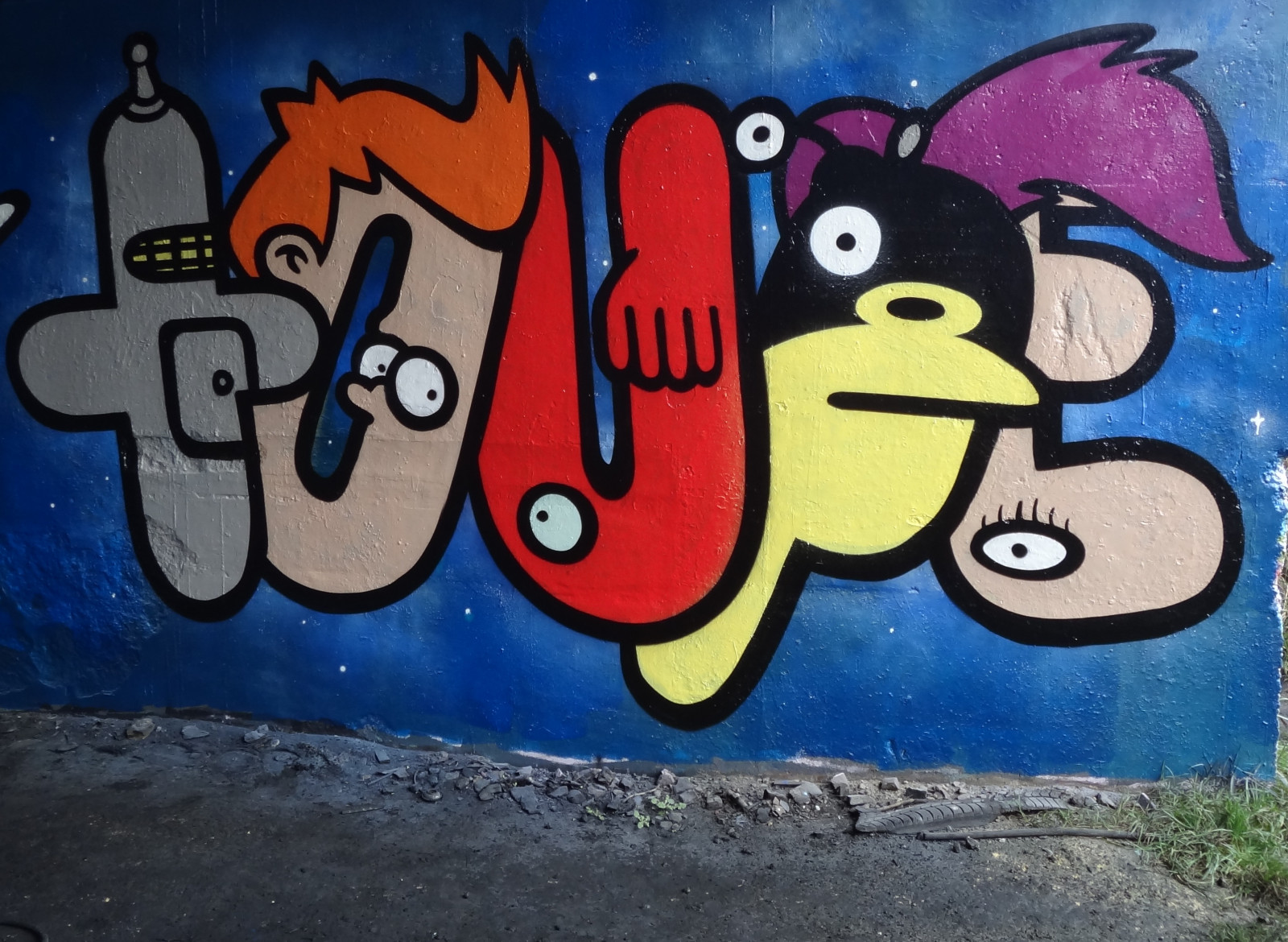 ulice, planeta, opuštěný, zima, grafiti, pouliční umění, Spojené království, Futurama, Zoidberg, sprej, pitka, Nibbler, Gateshead, 2012, UMĚNÍ, charakter, barva, zábava, pouliční umění, barvy, vyjádřit, potěr, Graff, aerosol, graf, Toupe, postavy, Leela