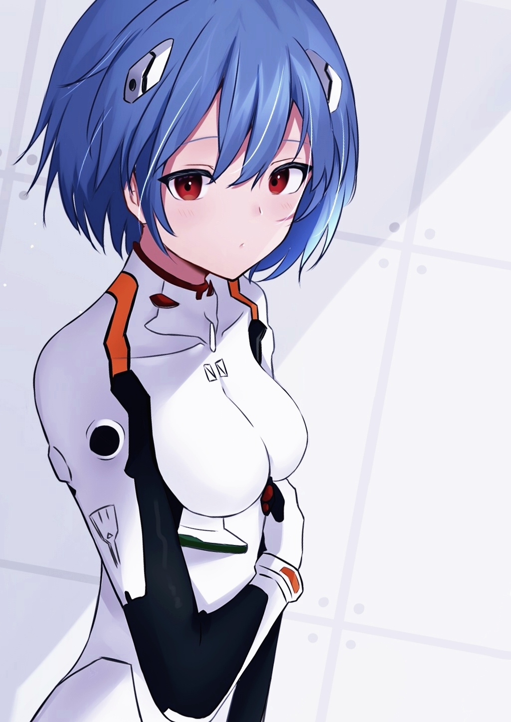 anime, anime jenter, Rebuild of Evangelion, Neon Genesis Evangelion, Super Robot Taisen, Ayanami Rei, kort hår, blått hår, solo, kunstverk, digital kunst, fan Kunst