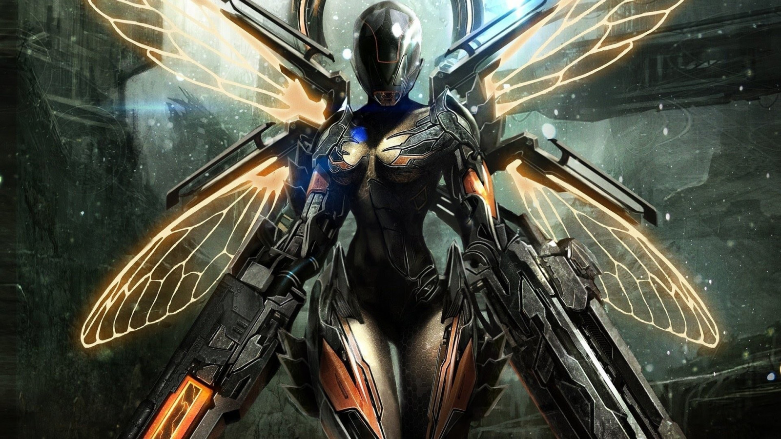 Fond d&rsquo;écran : art numérique, créature, robot, ailes, futuriste