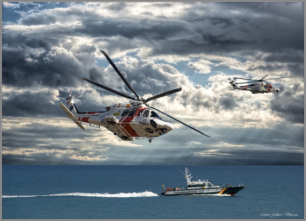 helikopter, bærerotorfly, himmel, vand, Sky, hav, fly, luftfart, kystvagt