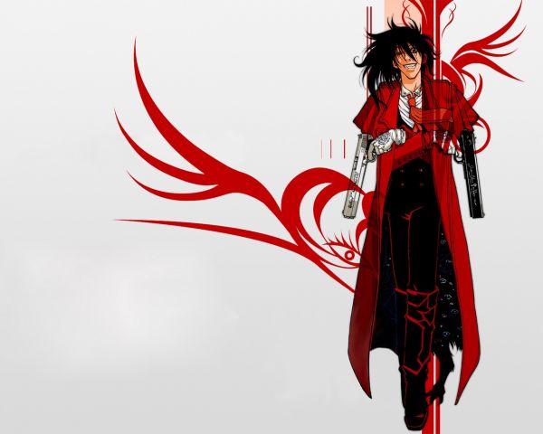 illustration,anime,brunette,red,Hellsing,Alucard