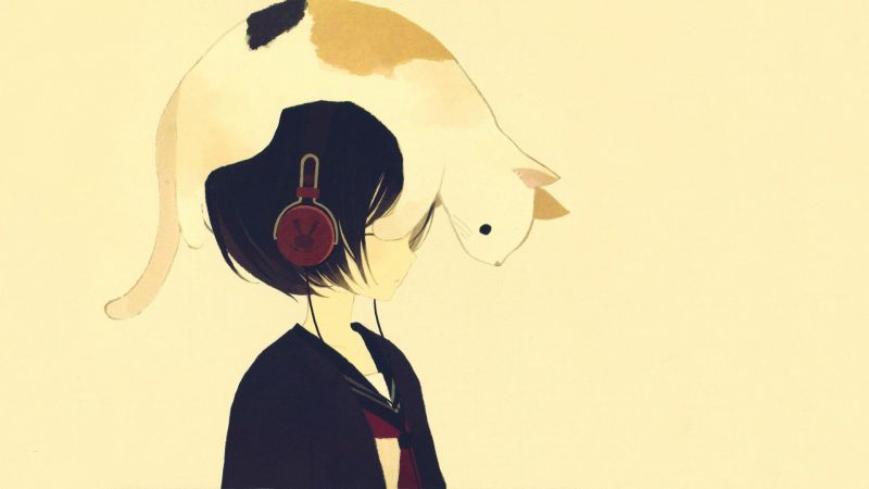 drawing, illustration, anime, anime girls, cat, animals drawing, illustration, anime, anime girls, cat, animals