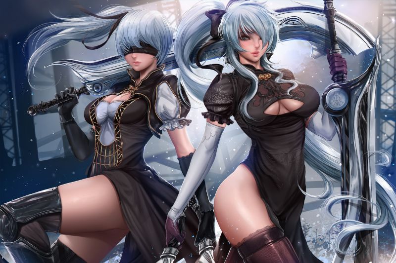 anime,fete anime,țâțe mari,ţâţe,armă,picioare