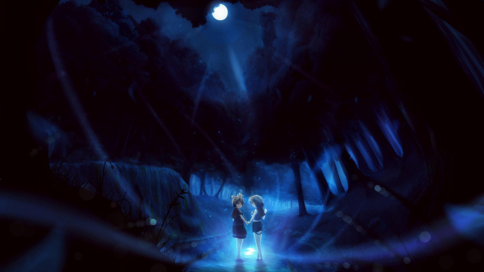 fantasy art, nacht, animemeisjes, ruimte, blauw, licht, vlam, duisternis, screenshot, computer wallpaper, speciale effecten, ruimte