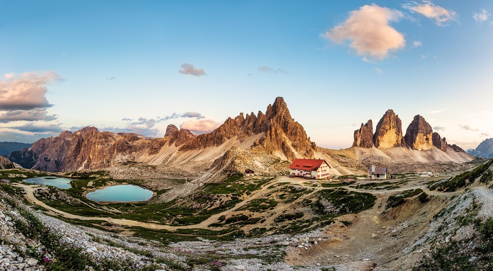 Landschaft, Berge, Sonnenuntergang, Italien, See, Rock, Natur, Fotografie, Kabine, Panorama, Nationalpark, Sommer-, Dolomiten Berge, Tal, Wildnis, Plateau, Terrain, Berg, Geologie, Bergige landforms, Landform, geographische Eigenschaft, Gebirge, Ödland