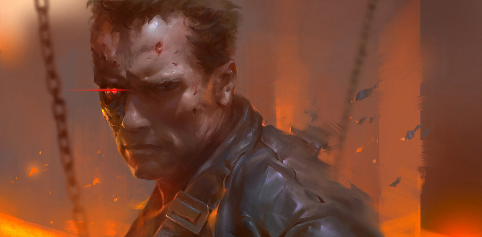 1920x949 px, 800, Arnold Schwarzenegger, Catene, cyborg, disegno, fuoco, t, Terminator 2