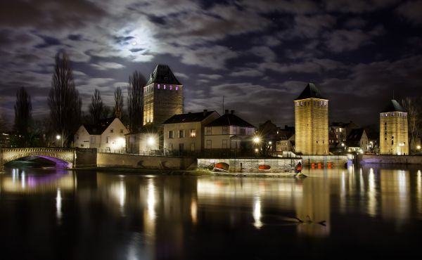 sky,Moon,France,reflection,tower,night