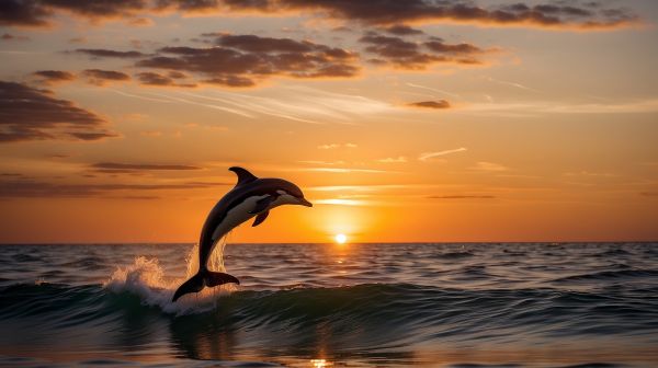 sea,nature,sunset,4k,artwork,dolphin