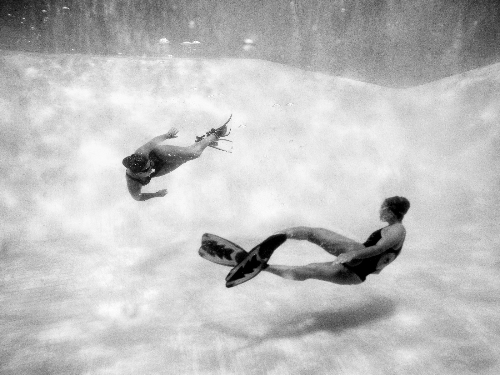 bazén, plavání, plavat, agua, Pod vodou, 5, Bajo, el, piscina, dos, mujeres, nadando, metropolitní, profundidad, nandouy