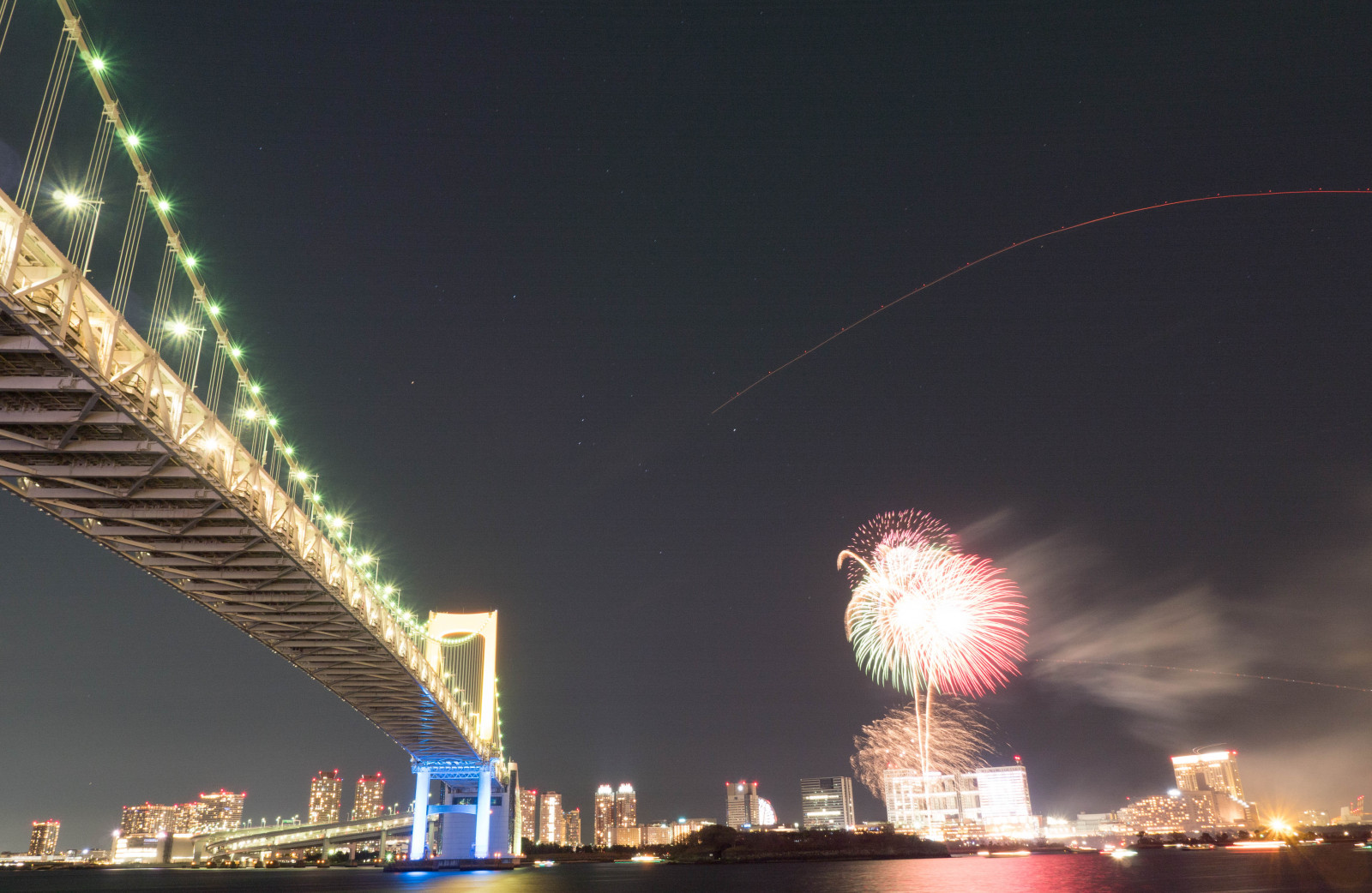 Japan, nat, arkitektur, fyrværkeri, bro, pariserhjul, Pen, Tokyo, begivenhed, Olympus, Jp, belyst, belysning, milepæl, regnbuebroen, tokyobay, 12mmf20, mzuiko, penf, ZUIKO, mzuikodigitaled12mmf20, rekreation, atmosfære af jord, friluftsliv