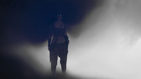 햇빛, 검은, 단색화, 판타지 아트, 여자들, 어두운