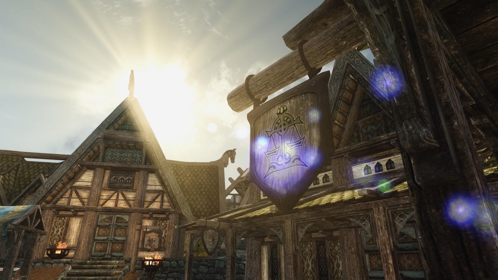 videojuegos, noche, noche, captura de pantalla, The Elder Scrolls V: Skyrim, ligero, captura de pantalla, área urbana, lugar de adoración