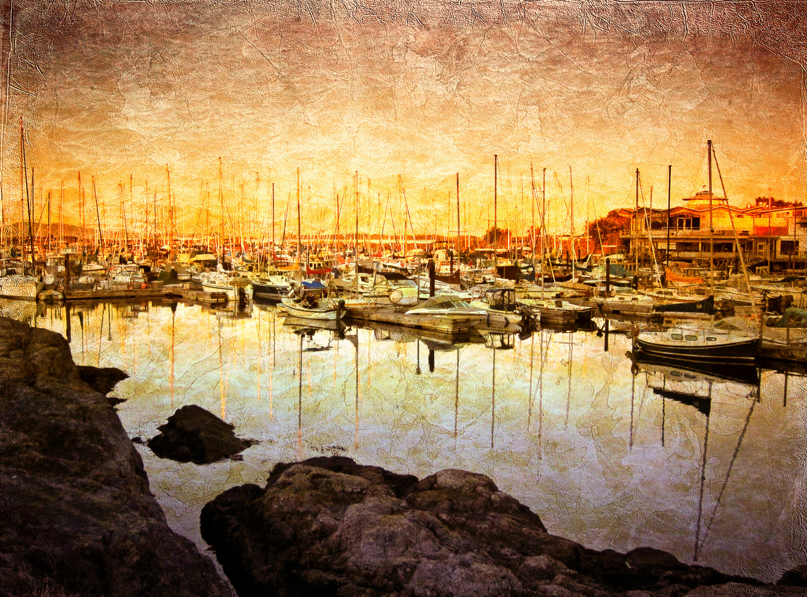 odraz, přístav, voda, Marina, nebe, dok, malování, večer, uklidnit, panoráma města, akvarel barvy, západ slunce