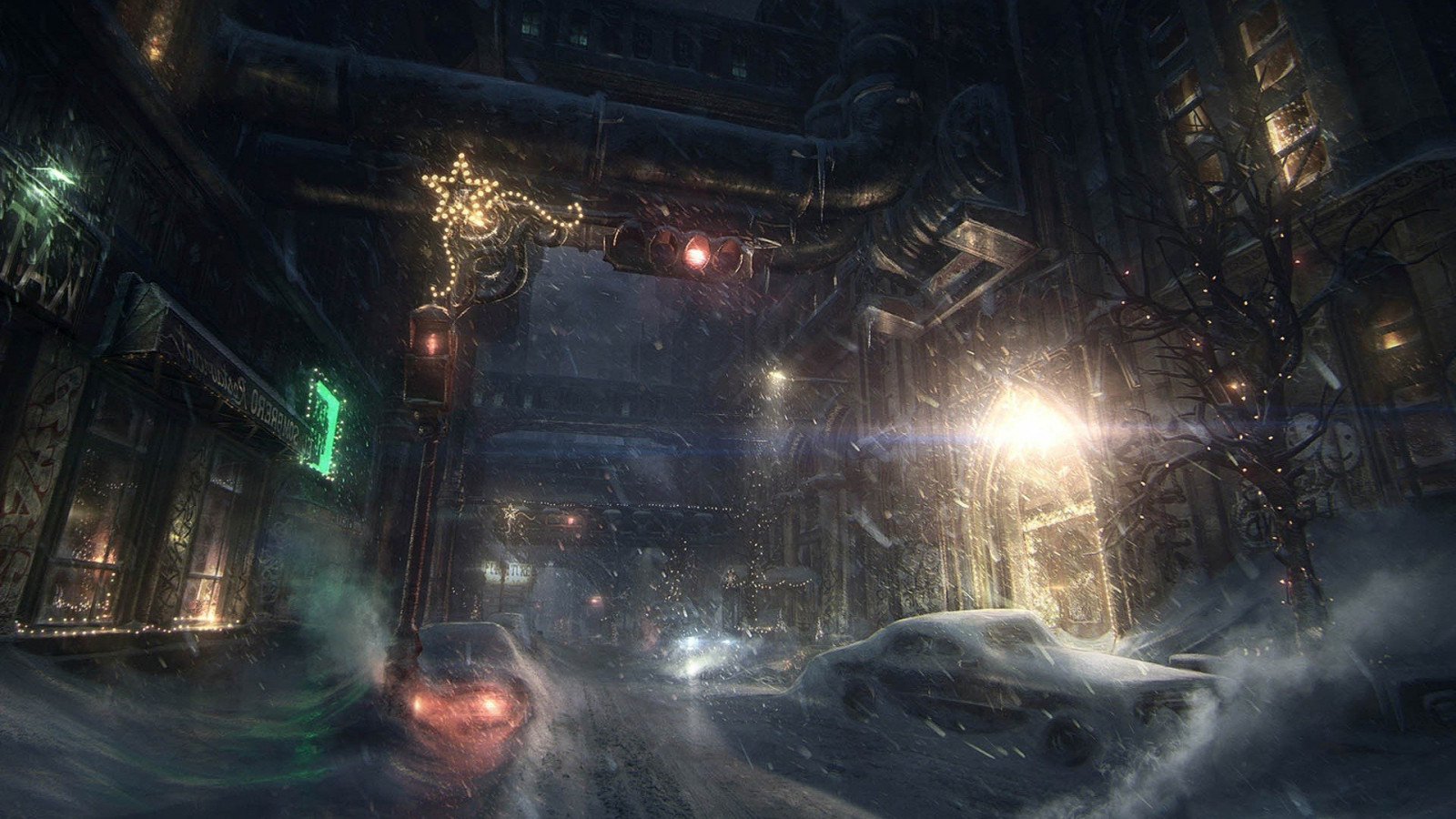 město, noc, sníh, zima, umělecká díla, půlnoc, tma, hry, Snímek obrazovky, 1920x1080 px, počítač tapeta, zvláštní efekty, pc hry