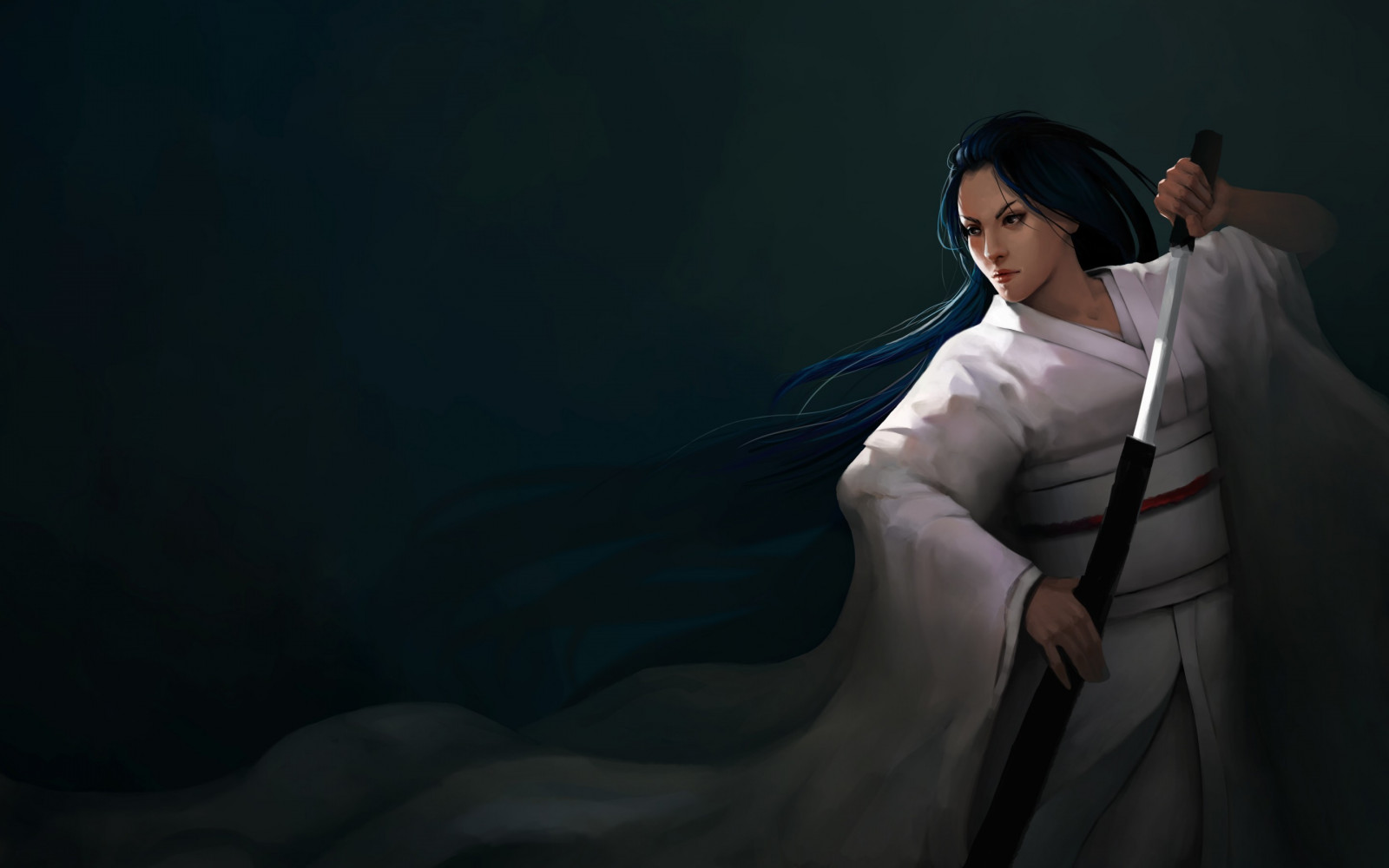 Kvinder, kunstværk, katana, sværd, kriger, kimono, Person, romantik, mørke, skærmbillede, interaktion