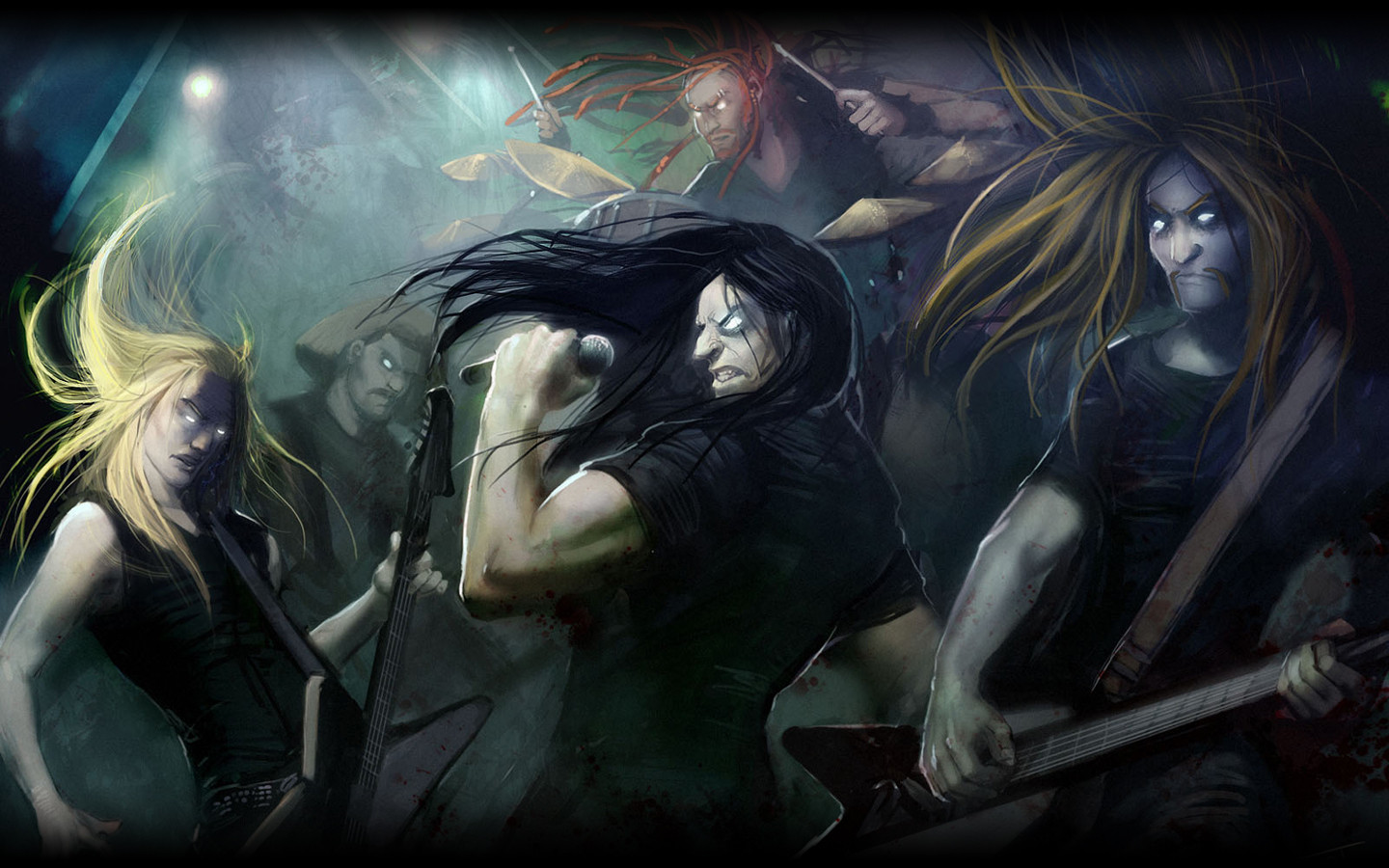 illustratie, anime, metaal, Dethklok, Metalocalypse, duisternis, screenshot, 1440x900 px, computer wallpaper, fictief personage, stripboek
