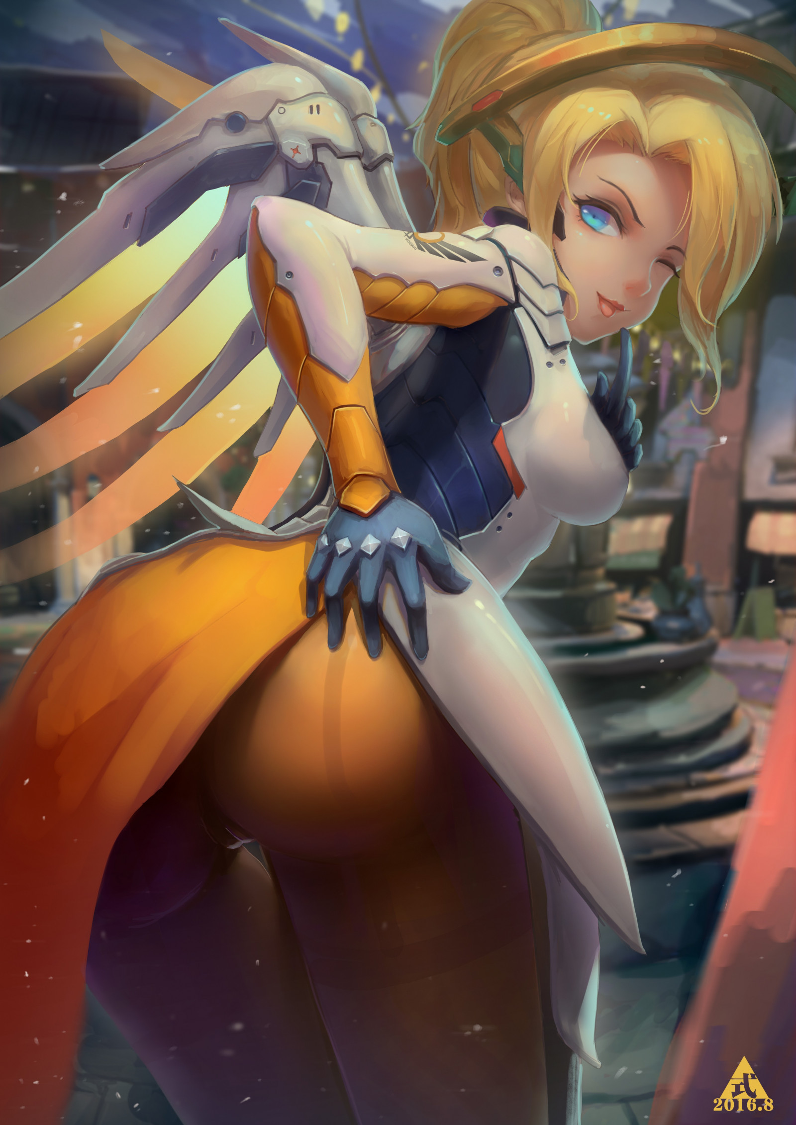 bionda, anime, anime girls, capelli blu, capelli corti, culo, Ali, Mercy Overwatch, Overwatch, body, i fumetti, Cameltoe, immagine dello schermo, mangaka