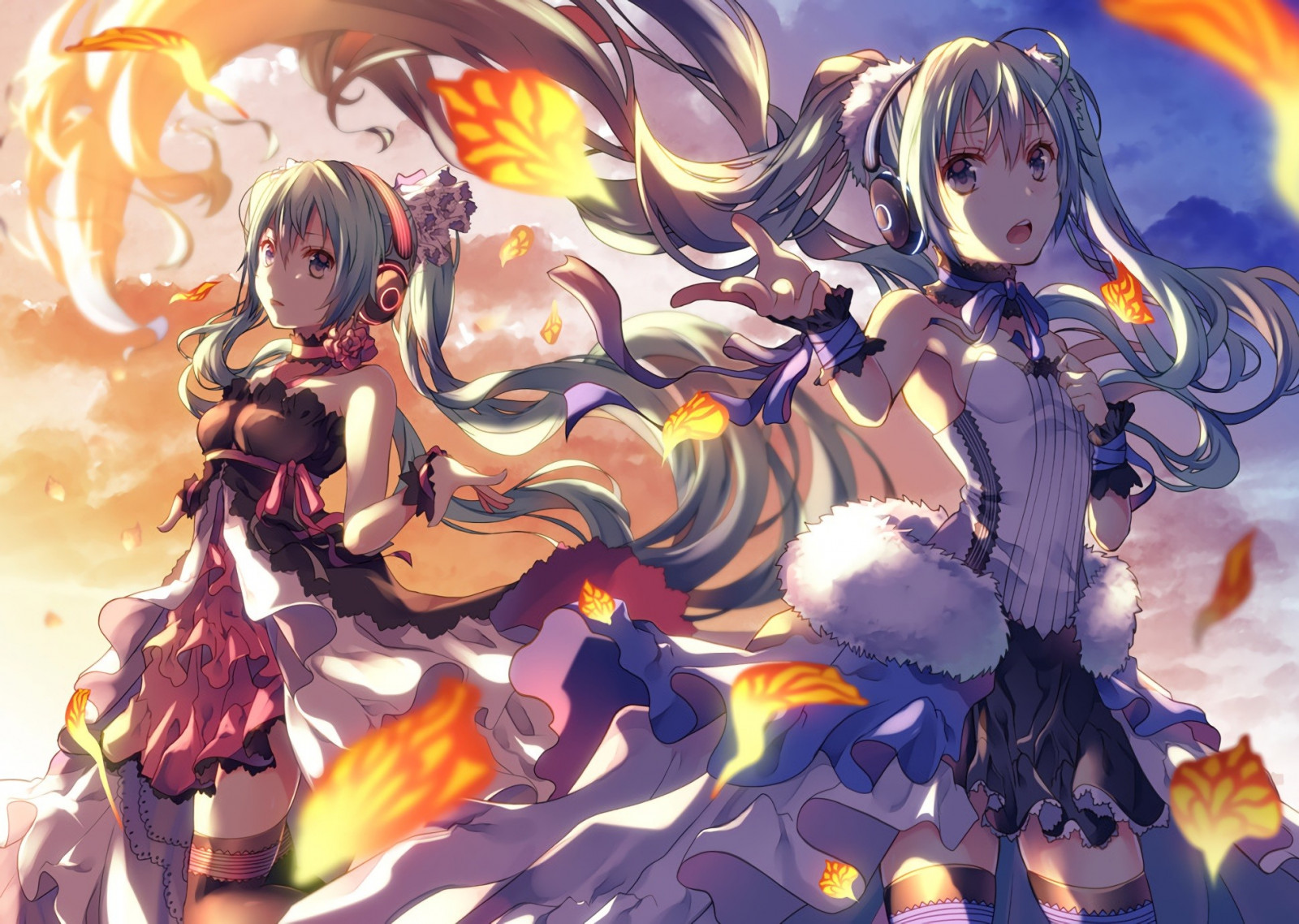 ilustrace, dlouhé vlasy, anime, anime dívky, Vocaloid, Hatsune Miku, sluchátka, twintails, mytologie, 7. Dragon 2020
