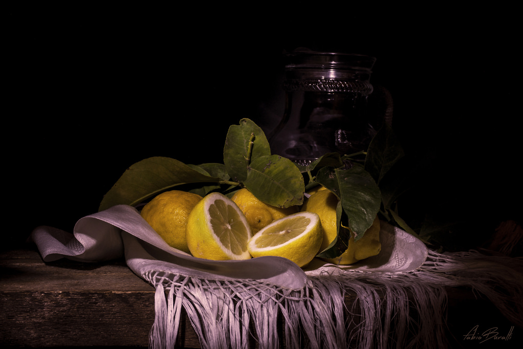fabiob74, štika, světlo, karetní hra, stíny, frutta, ovoce, colore, barvy, Caravaggio, Pozadí, nero, giallo, žlutý, Limone, citrón, composizione, složení, naturamorta, stálý život, lightpainting