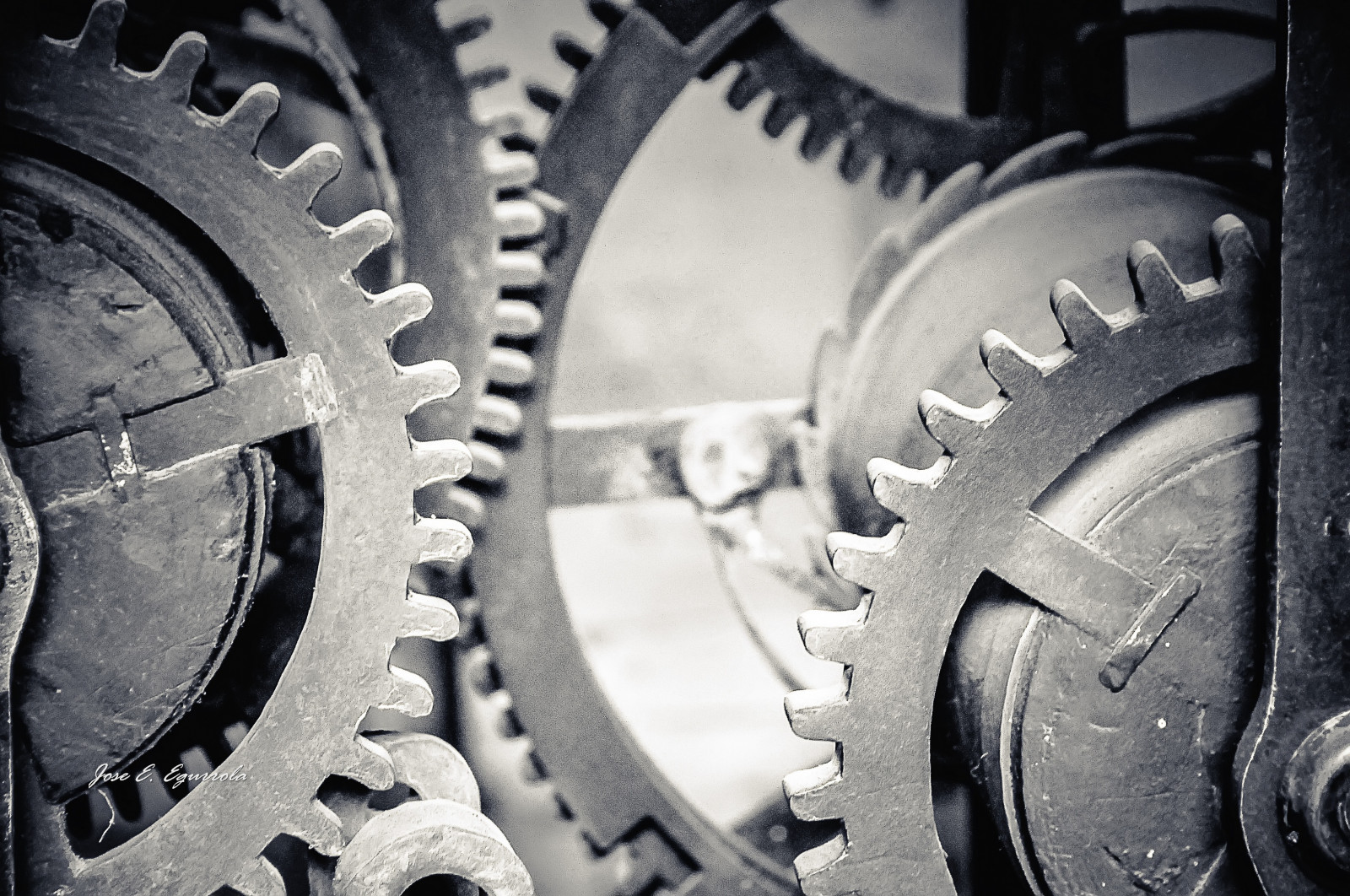 dientes, promáčknutí, Maquinaria, Byn, tělesné, Nikon, D300, průmyslový, ES, Rueda, abstraktně, maquina, stroj, Engranaje, Ozubené kolo