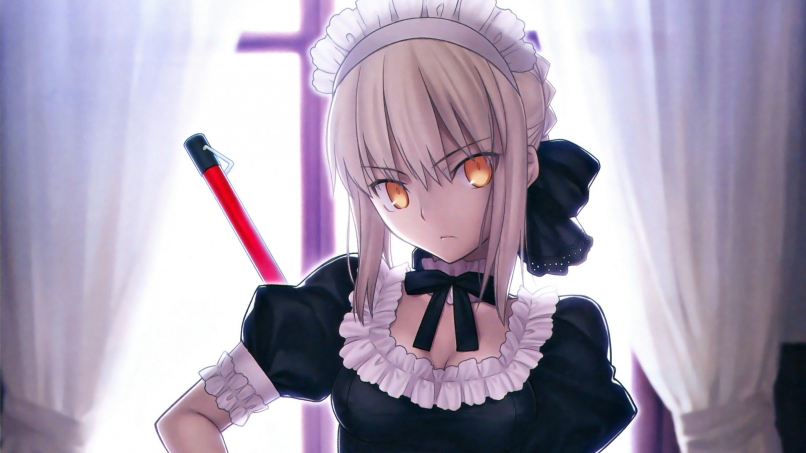 2560x1440 px, anime, kapela, Černá, blondýnky, luky, obojek, záclony, šaty, oči, osud, hry, dívky, hai, vlasy, služky, Měsíc, noc, romány, stuhy, Šavle, krátký, pobyt, Takashi, Takeuchi, typ, video, vizuální, žlutý