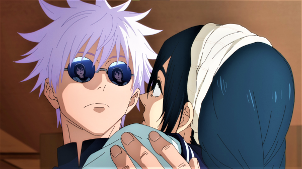Jujutsu Kaisen,Satoru Gojo,glasses,white hair,headband,frown
