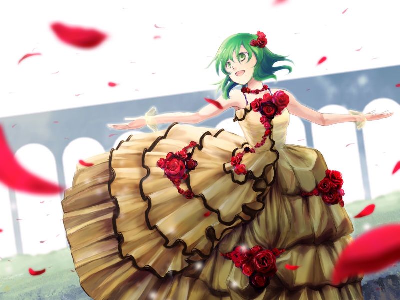 ilustrace, anime, Lístky, dívka, šaty, květ ilustrace, anime, Lístky, dívka, šaty, květ