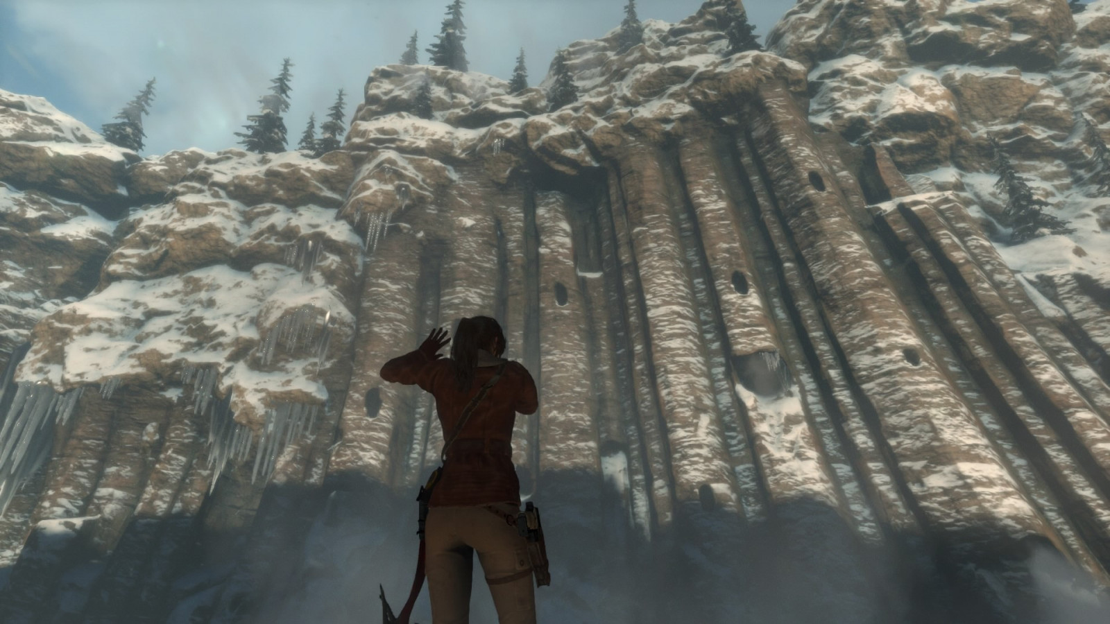 sníh, zima, PlayStation 4, Lara Croft, Tomb Raider, Terén, hora, počasí, obraz, Snímek obrazovky, pohoří