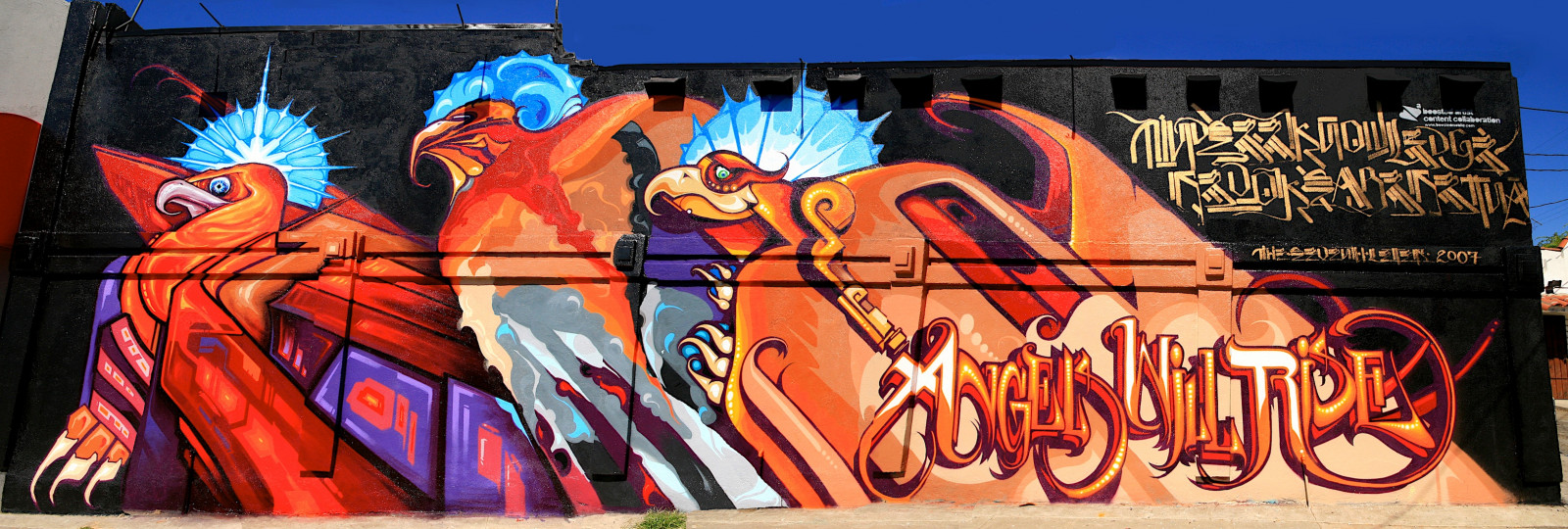 Šavle, grafiti, pouliční umění, nástěnná malba, zesílení, UMĚNÍ, LosAngeles, Revok, 7thletter, Retna