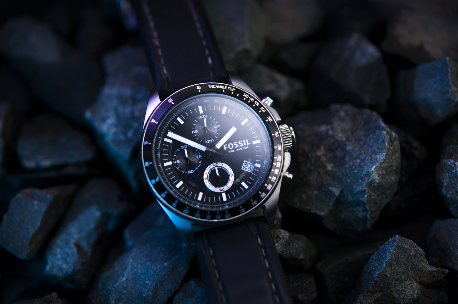 Wallpaper black, watch, stones, blue, watches, fossil, hand 2000x1331