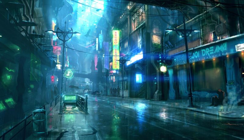 Stadt, Stadtbild, Nacht-, digitale Kunst, Science-Fiction, Metropole Stadt, Stadtbild, Nacht-, digitale Kunst, Science-Fiction, Metropole