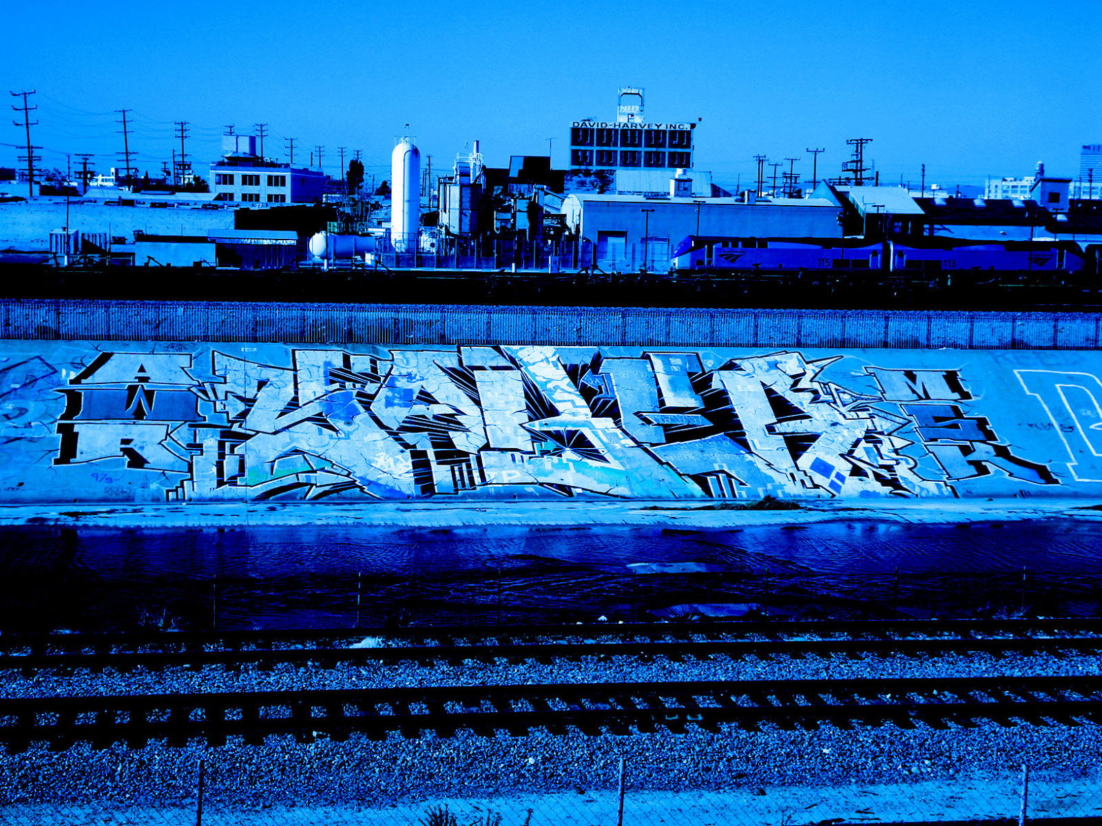 město, noc, voda, odraz, nebe, modrý, večer, řeka, Šavle, grafiti, UMĚNÍ, LosAngeles, počítač tapeta, AWR, MSK, Lariver, Sedmý bulletin