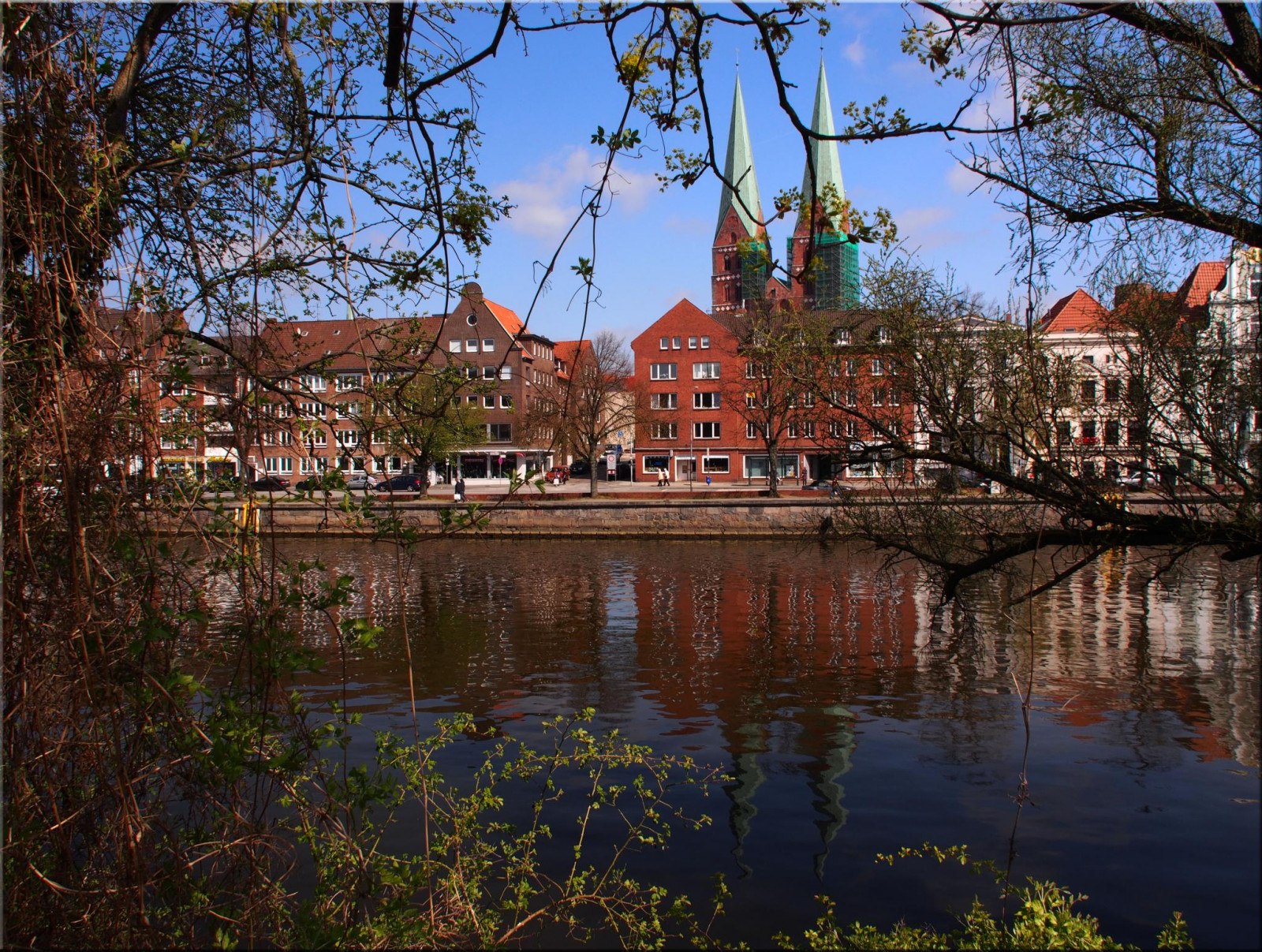 zahrada, odraz, park, Německo, řeka, rybník, 2015, jaro, L beck, zámek, strom, podzim, list, květ, rostlina, sezóna, deutschland, fr hling, ostseeleuchte, vodní, dřevina, untertrave, hansestadtl kývnutí, queenofthehanse