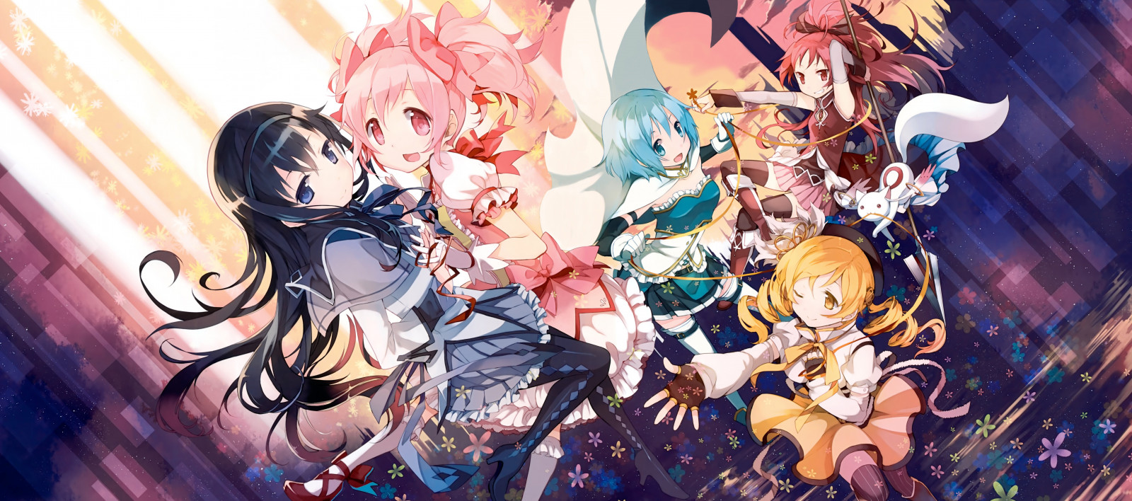 illustration, anime, Anime piger, Mahou Shoujo Madoka Magica, Akemi Homura, Kaname Madoka, Miki Sayaka, Tomoe Mami, Sakura Kyouko, computer tapet