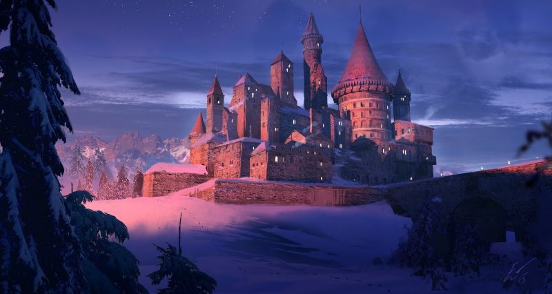 fantasy art, snow, winter, artwork, night, reflection fantasy art, snow, winter, artwork, night, reflection