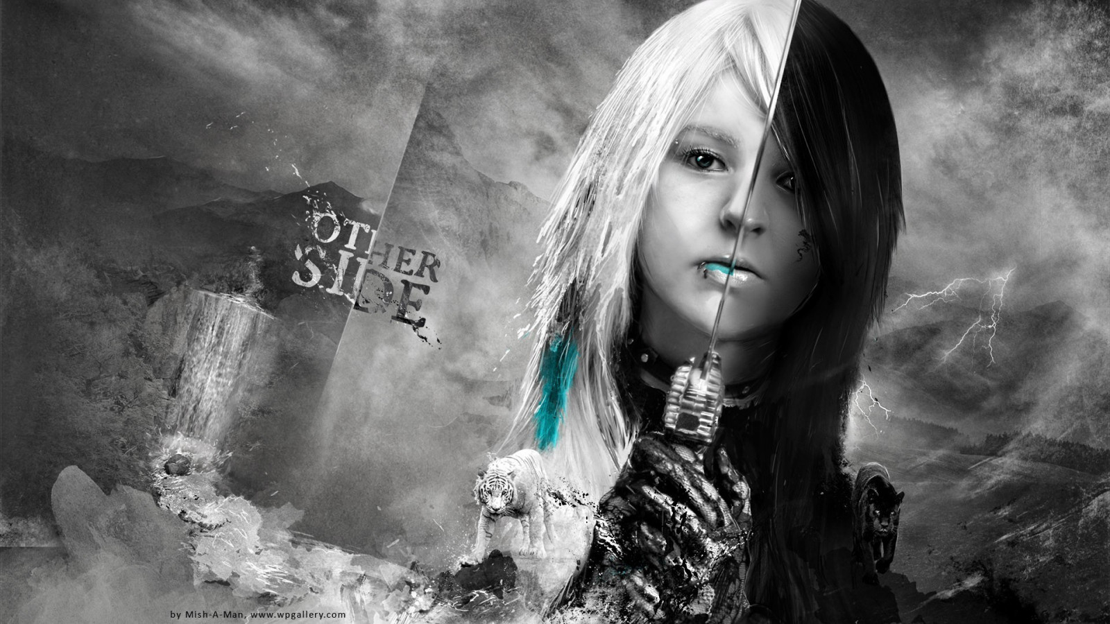 bílý, Černá, digitální umění, černobílý, model, portrét, fotografování, umělecká díla, emoce, krása, fotografie, tma, obraz, 1920x1080 px, Černý a bílý, monochromatické fotografování, focení, Film noir, kryt alba, goth subkultury