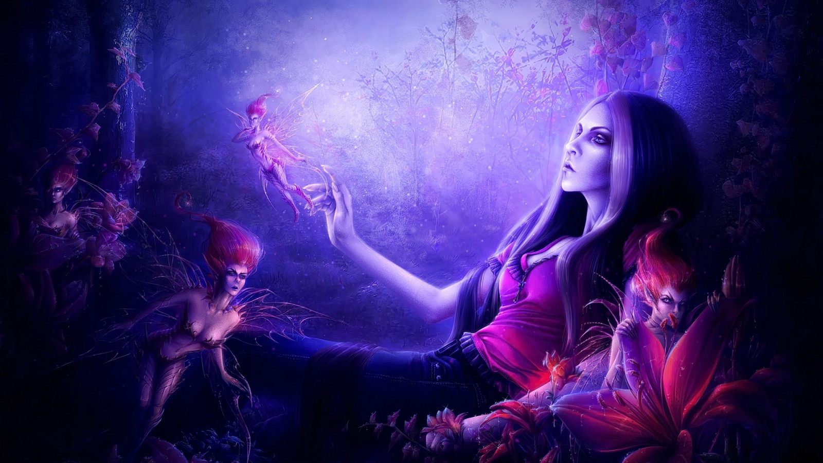 anime, anime dívky, víly, půlnoc, fáze, tma, Snímek obrazovky, počítač tapeta, hudební divadlo, zvláštní efekty, rockový koncert