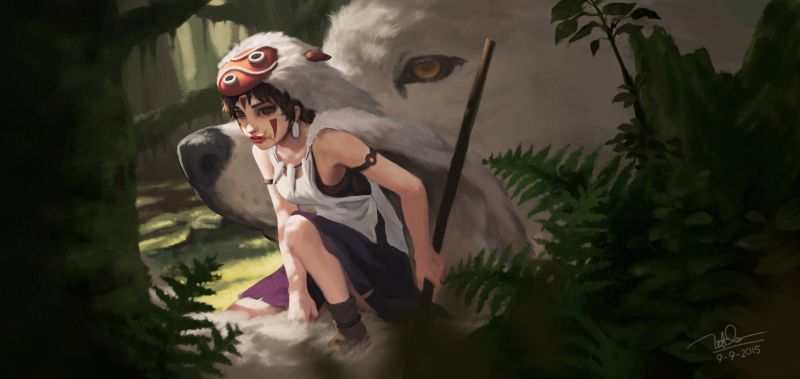 fantasy umenie, anime, Princezná Mononoke, džungle, screenshot, vymyslená postava