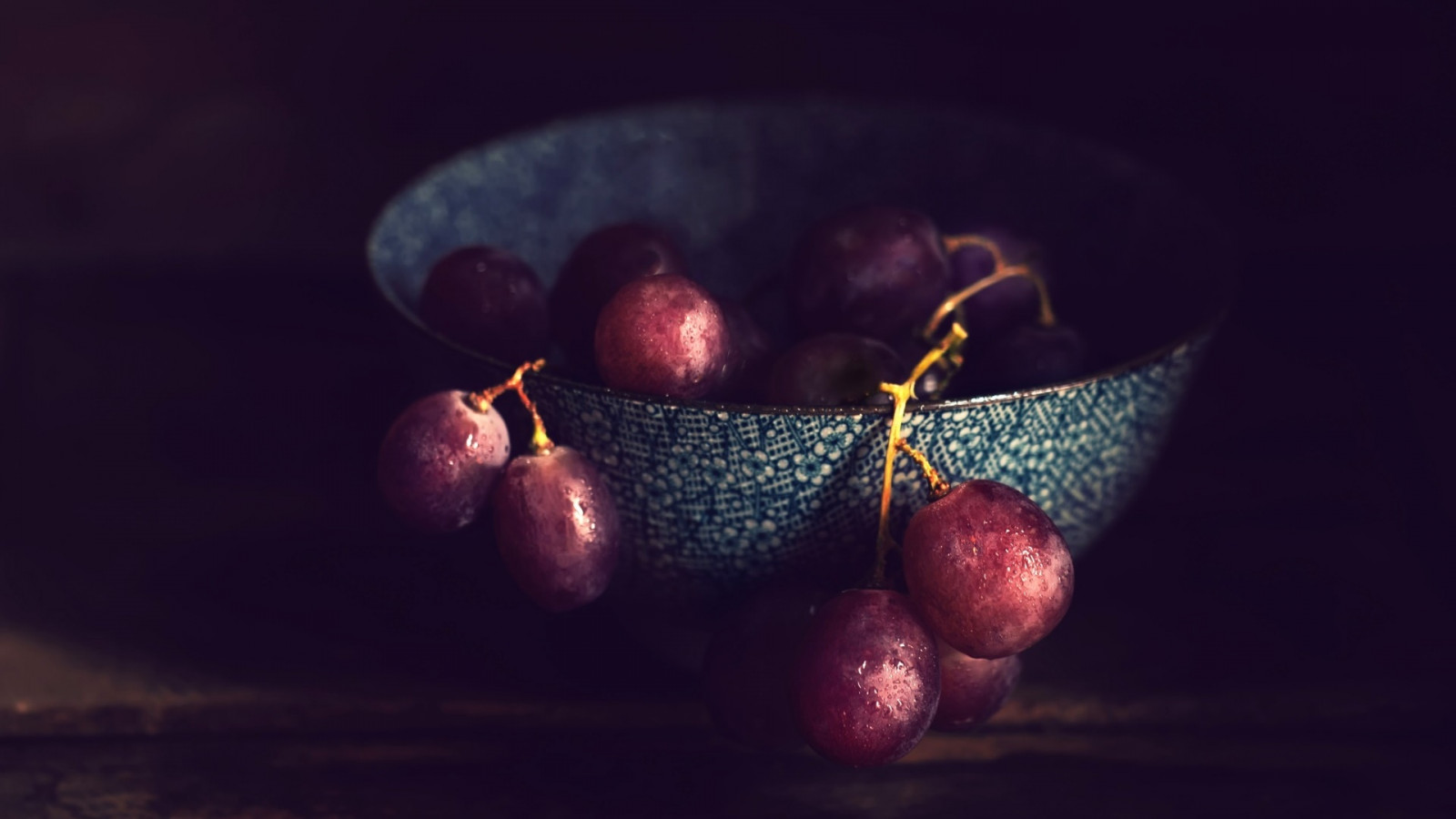 Wallpaper grapes, fruit, bowls, dark, food 1920x1080