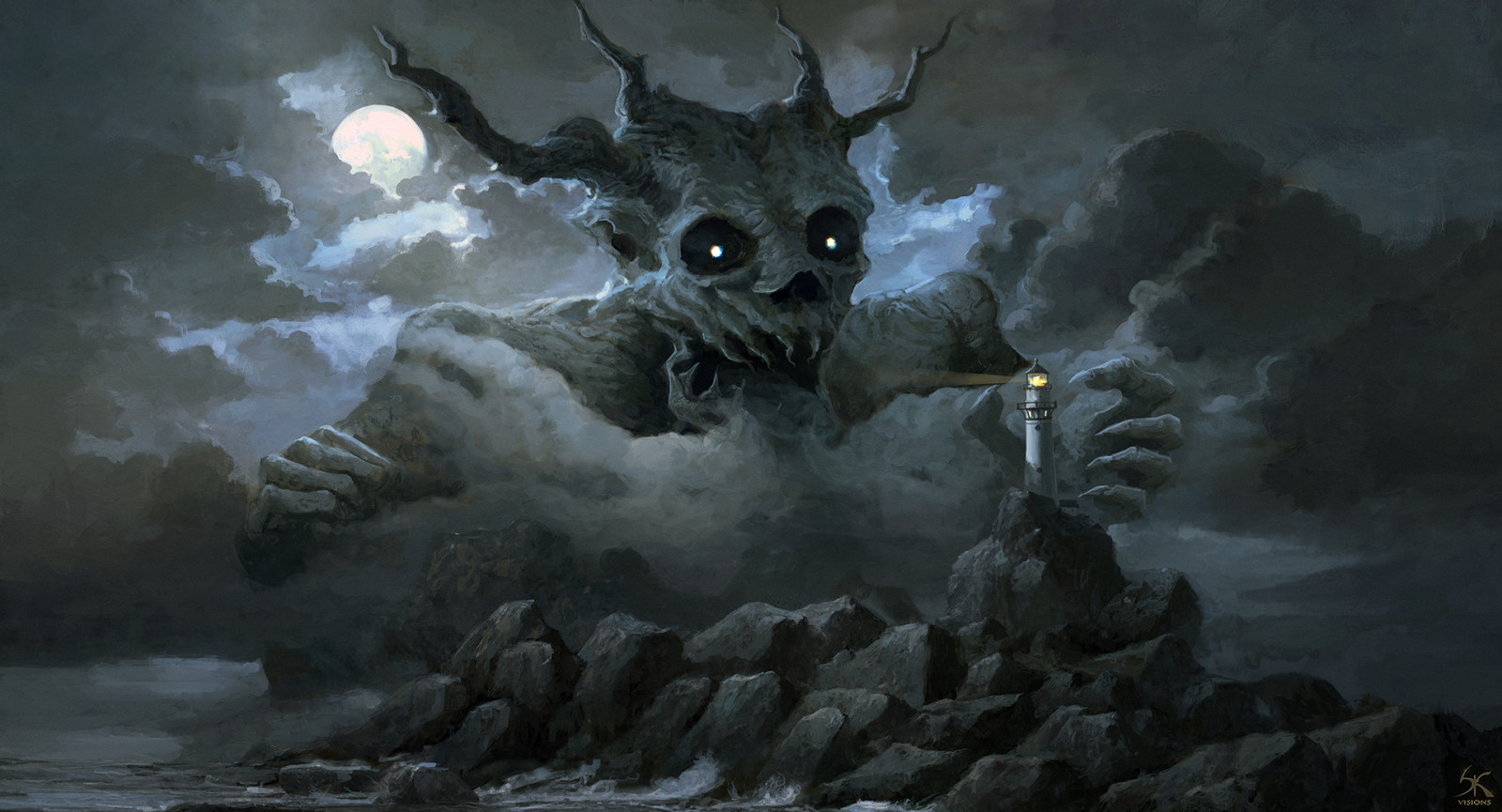 Wallpaper artwork, Moon, lighthouse, fantasy art, sky, night