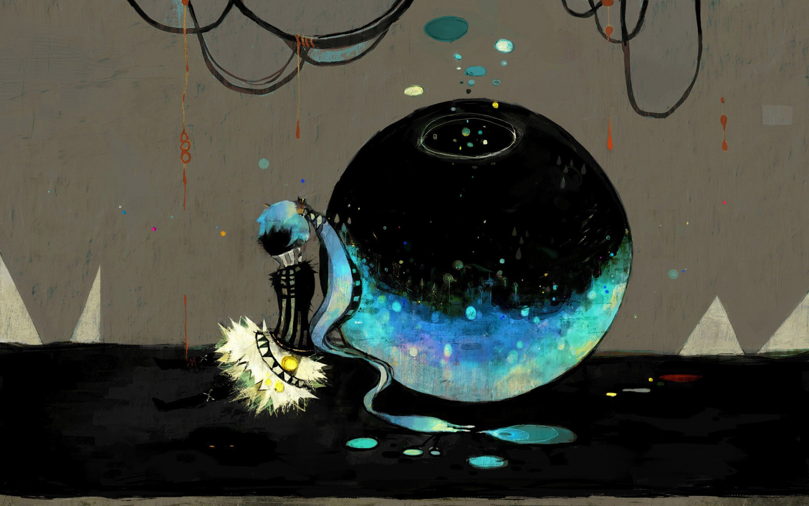 Černá, ilustrace, prostor, modrý, Vocaloid, Hatsune Miku, kruh, UMĚNÍ, barva, tvar, 1920x1200 px