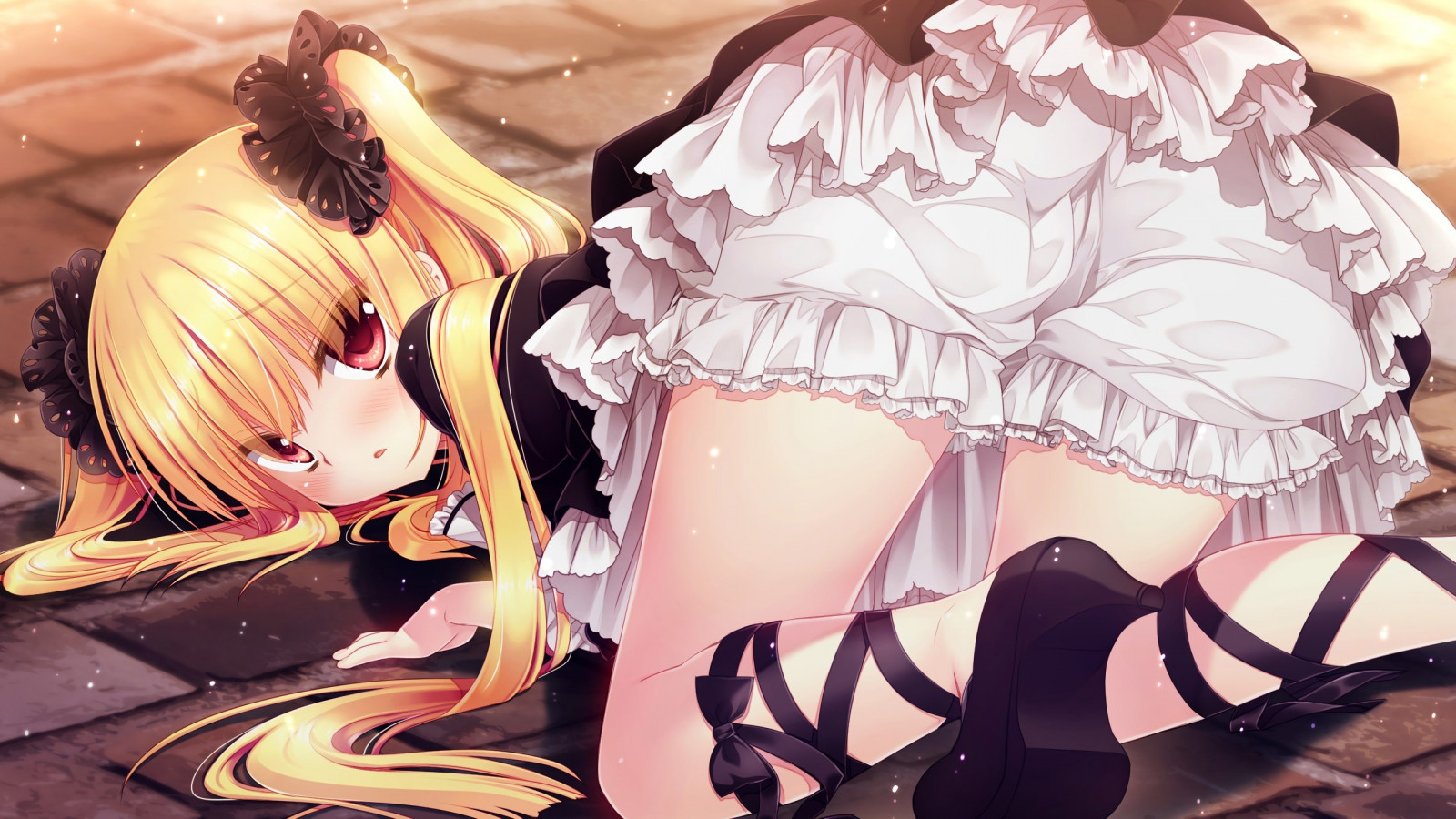 Illustration, blond, lange Haare, Anime, Anime Mädchen, Beine, Karikatur, rote Augen, Person, Spiel CG, Kleidung, Mangaka, Unterwäsche