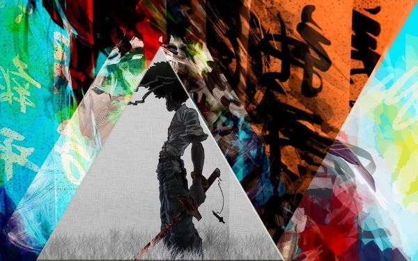 colorful,painting,illustration,anime,collage,katana