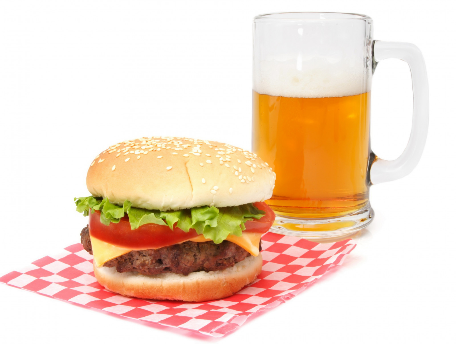 hamburger, pivo, alkohol
