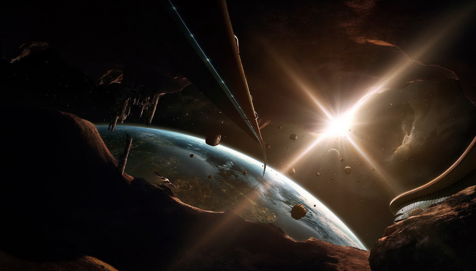 noc, planeta, prostor, futuristický, umělecká díla, Země, space art, atmosféra, vesmír, astronomie, tma, Snímek obrazovky, Atmosféra Země, vesmír, astronomický objekt