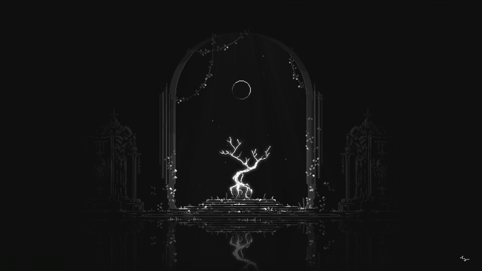 Wallpaper : pixelated, monochrome, reflection, arch, trees, statue ...